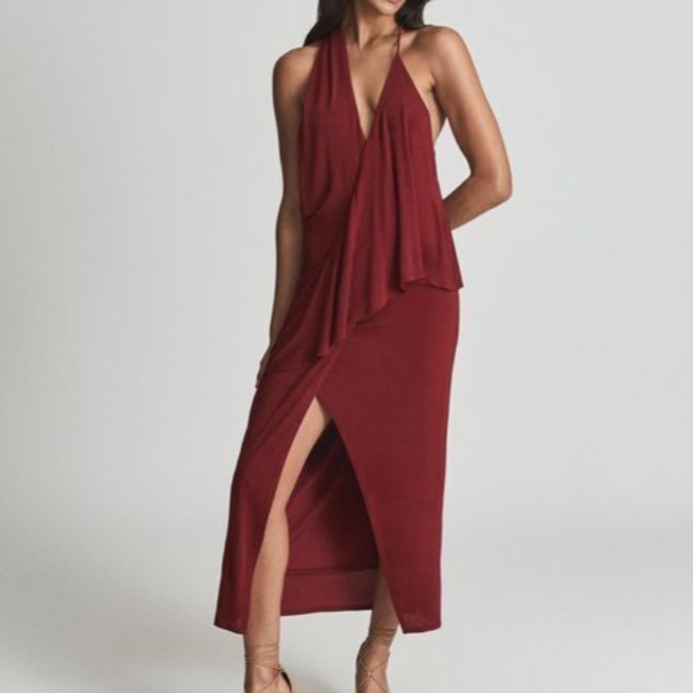 Reiss Xena red asymmetrical maxi dress sleeveless size 6